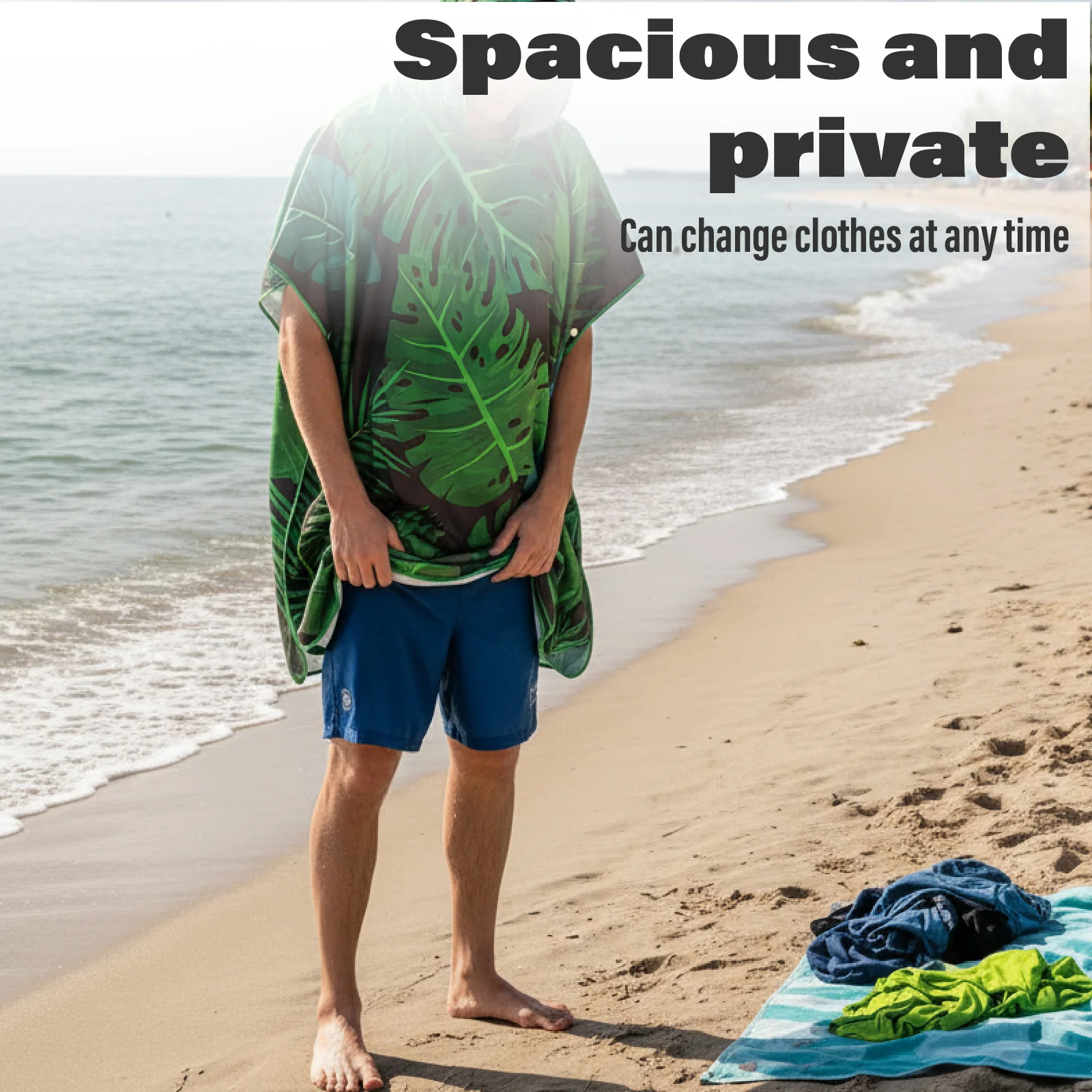 Beach Changing Robe with Hood - Soft Quick-Dry Towel 90x110cm, Sun Swim Surf Cover Up & Privacy Wrap for Outdoor