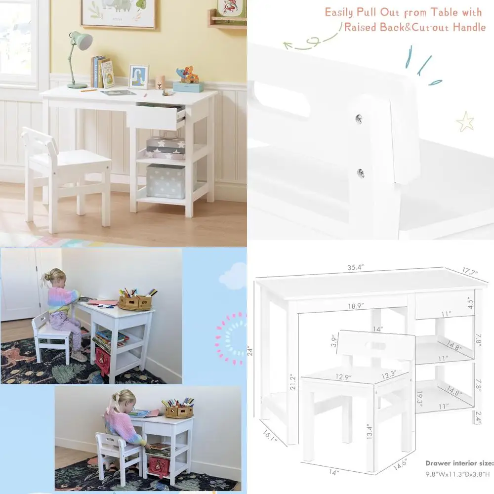 

Детский деревянный стол и стул для детей 3-8 лет, учебный стол с ящиками и полками, рабочая станция для письма и работы за компьютером