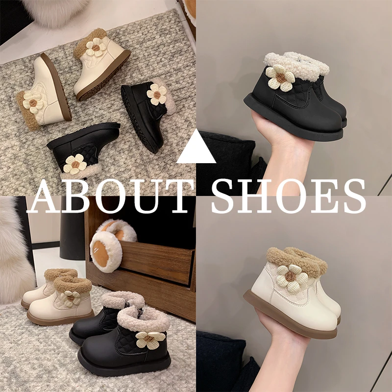 

Мягкие сапоги для девочек 1–6 лет, утепленная кожаная обувь с цветами для девочек, хлопковая обувь, черные легкие нескользящие детские кожаные сапоги для малышей