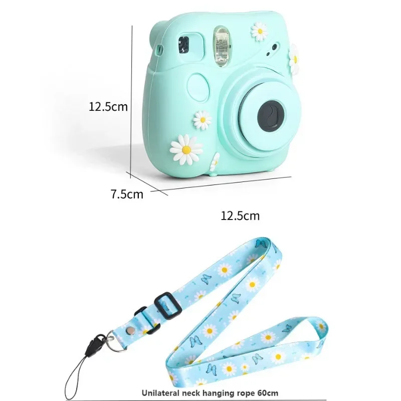 Mini 7 + silikonowy futerał ochronny regulowana smycz do Fujifilm Instax Mini 7 11 aparat natychmiastowy akcesoria z paskiem na ramię