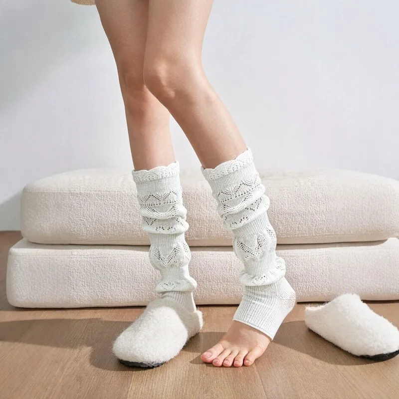 Women's 30% Wool Calf Socks, Fall Winter Vintage Lace Half Foot Hollow Bubble Slouch Warm Socks