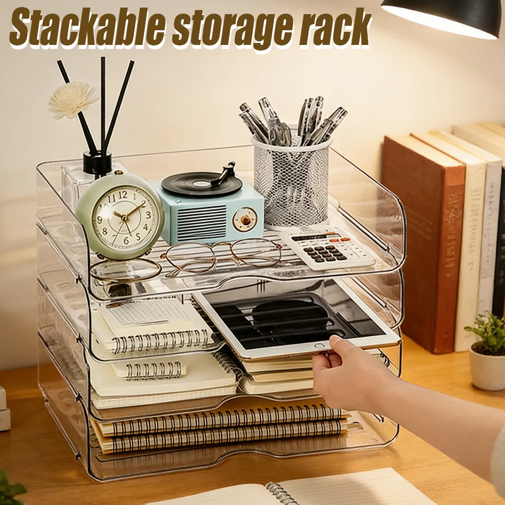 

1/2PCS Desktop Document Storage Box Stackable A4 Paper Office Drawer Organizer Student Stationery Supplies Box Plastic Material