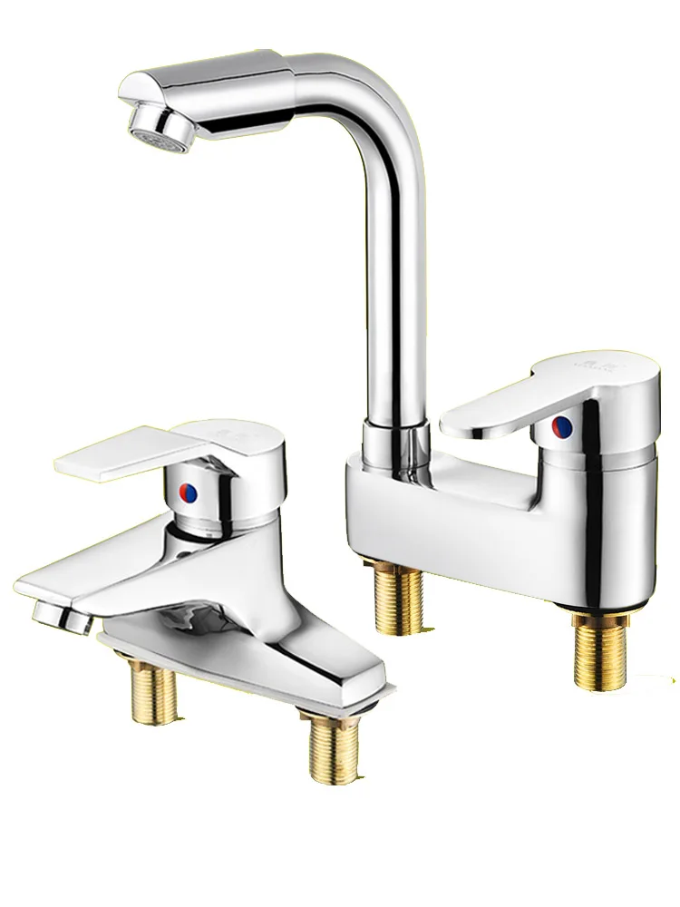 

Bathroom Basin Faucet, Double Holes Hot Cold Water Mixer, Two Hole Hand Wash Tap