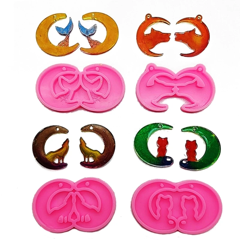 

1/4PCS Resin Earring Mold Silicone Epoxy Earring Molds Moon Shapes Pendant Keychain Molds Ornament Drop shipping