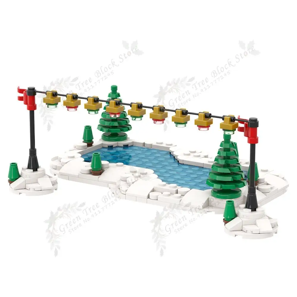 MOC4103 245PCS Christmas Skating Rinks Scene Building Blocks DIY Winter City Amusement Park Models Assembly Bricks Toys For Kids