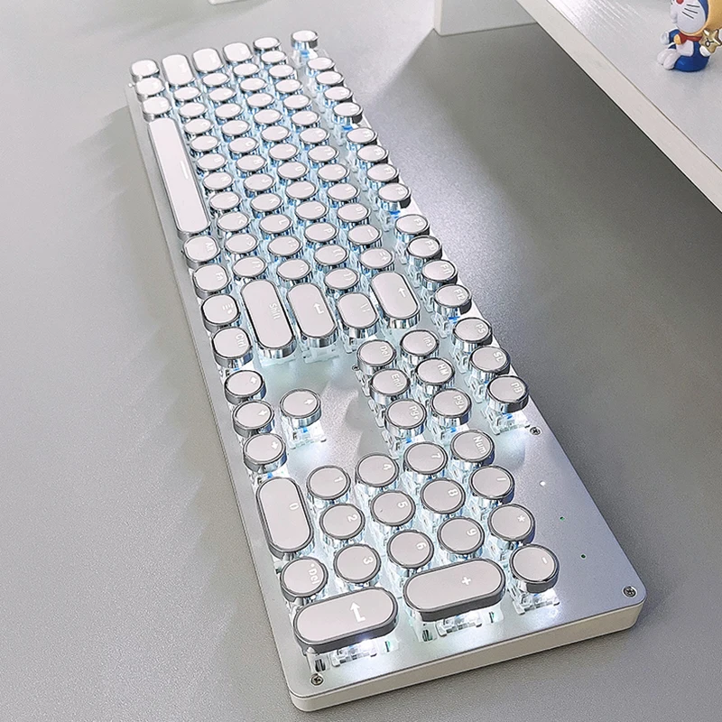 EWEADN TK100 Mechanical Keyboard White Retro Non-slip Wireless bluetooth Punk 108 Keys RGB Ergonomic Laptop Office Esports Gamer