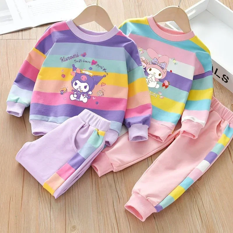 Girls' Autumn Kuromi Clothes New Suit Children's Autumn Sports Two-piece Suit Girl Baby Casual Sweater Suit Sanrio Outfit Set