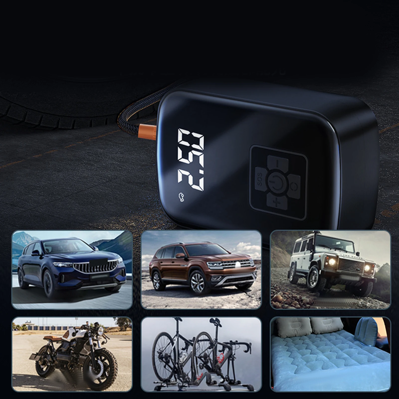 Car Mounted Inflation Pump Portable Wireless Inflation Pump Electric Car Tire Inflation Pump Inflation Bag for Bicycle Bike SUV