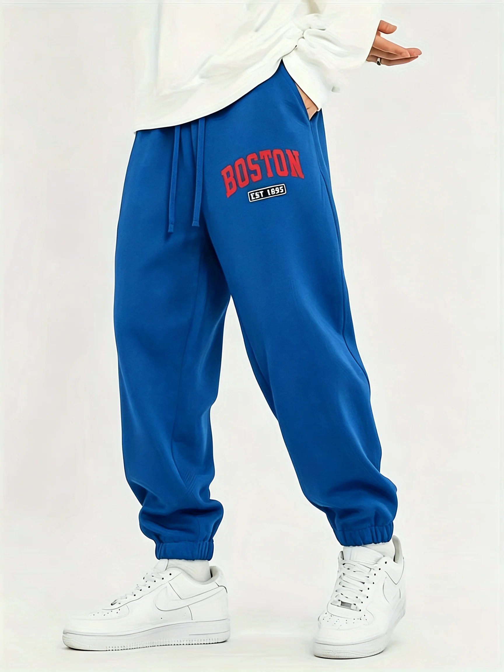 Boston Letter Simple Printing Male Sweatpants Soft Warm Britches Autumn Street Long Pants Hip Hop Fashion All-Match Trousers