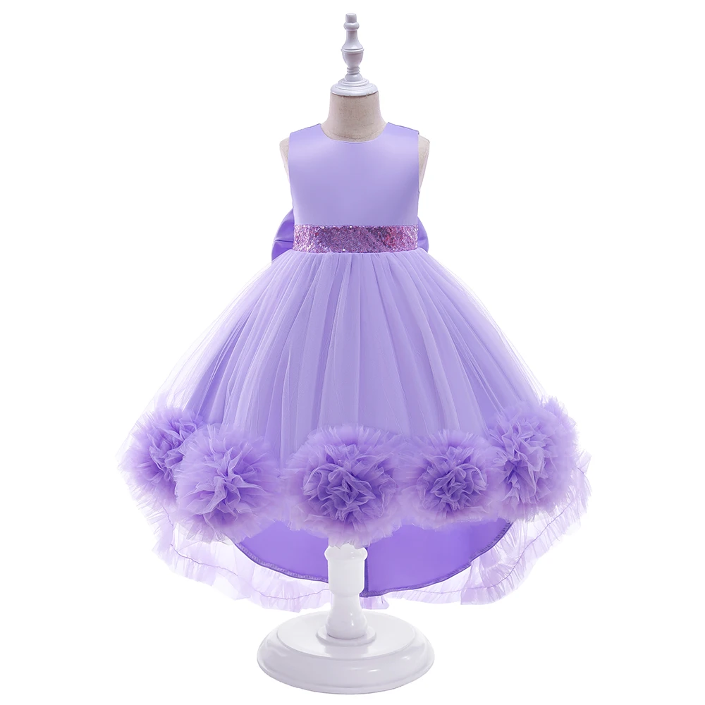 Fluffy Trailing Flower Party Dresses For Girls Wedding White Bridesmaid Birthday Princess Dress Lace Bow Girl Evening Ball Gown
