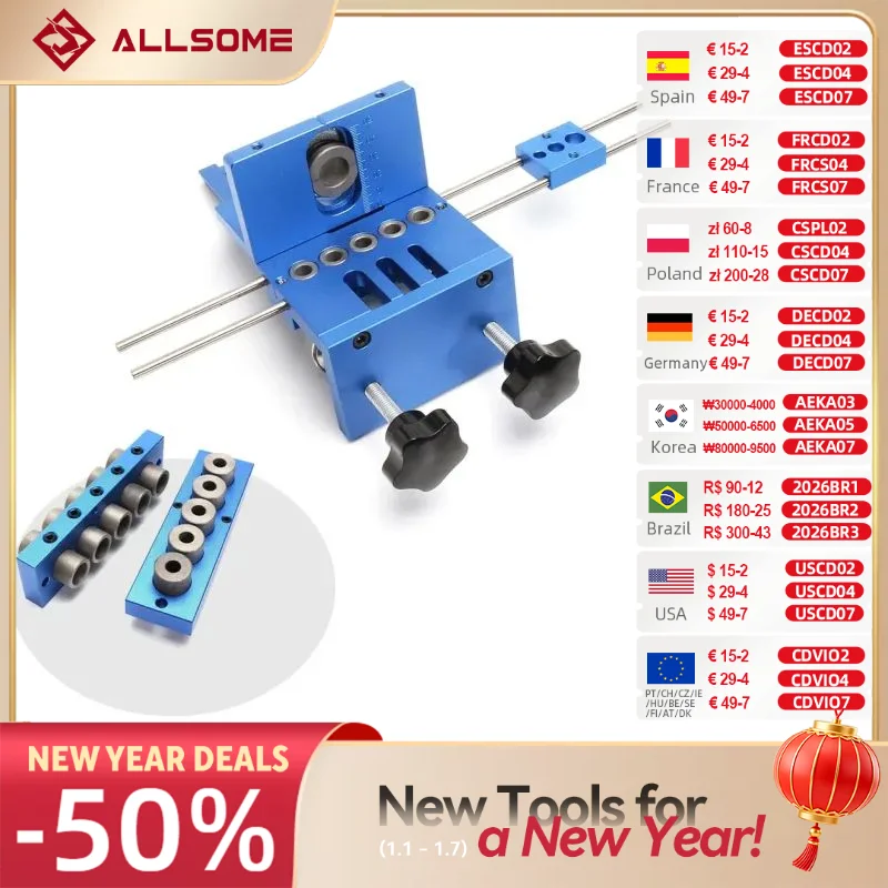 

Allsome 3 in 1 Dowel Jigs Woodworking Drilling Locator Drilling Guide Kit DIY Tools Furniture Repair or handyman