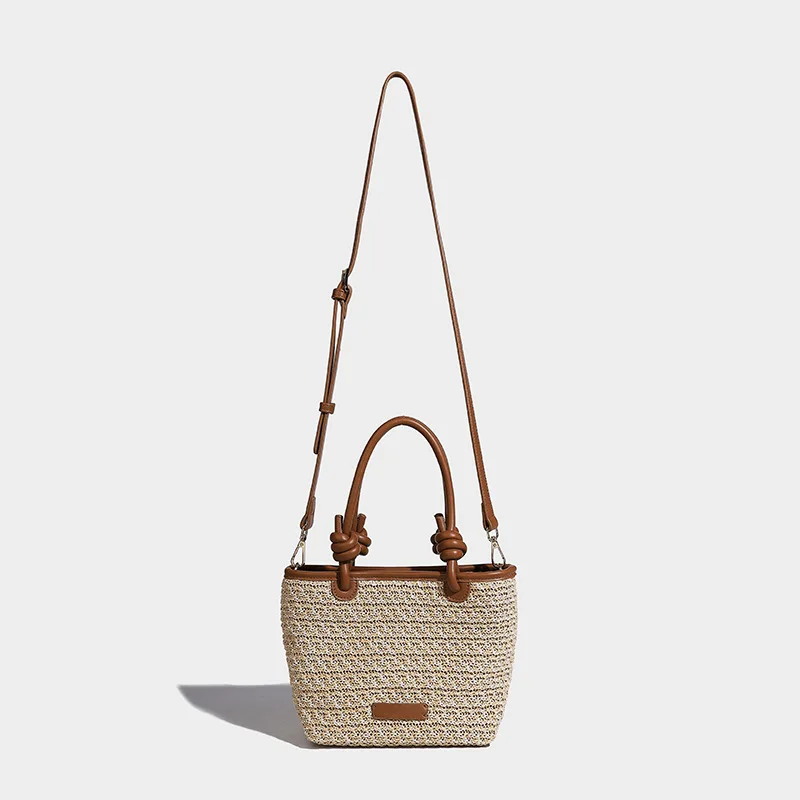 Bolso cesta De paja tejido bolso De cubo nudo playa Primavera y novedad De verano vacaciones marcas De lujo bolsos Sac De Luxe mujer estética