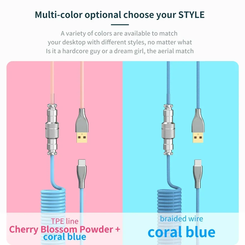 Aviator Coiled Mechanical Keyboard Cable Type C to USB Connector Custom Gaming Keyboard Aviation Accessory Wire
