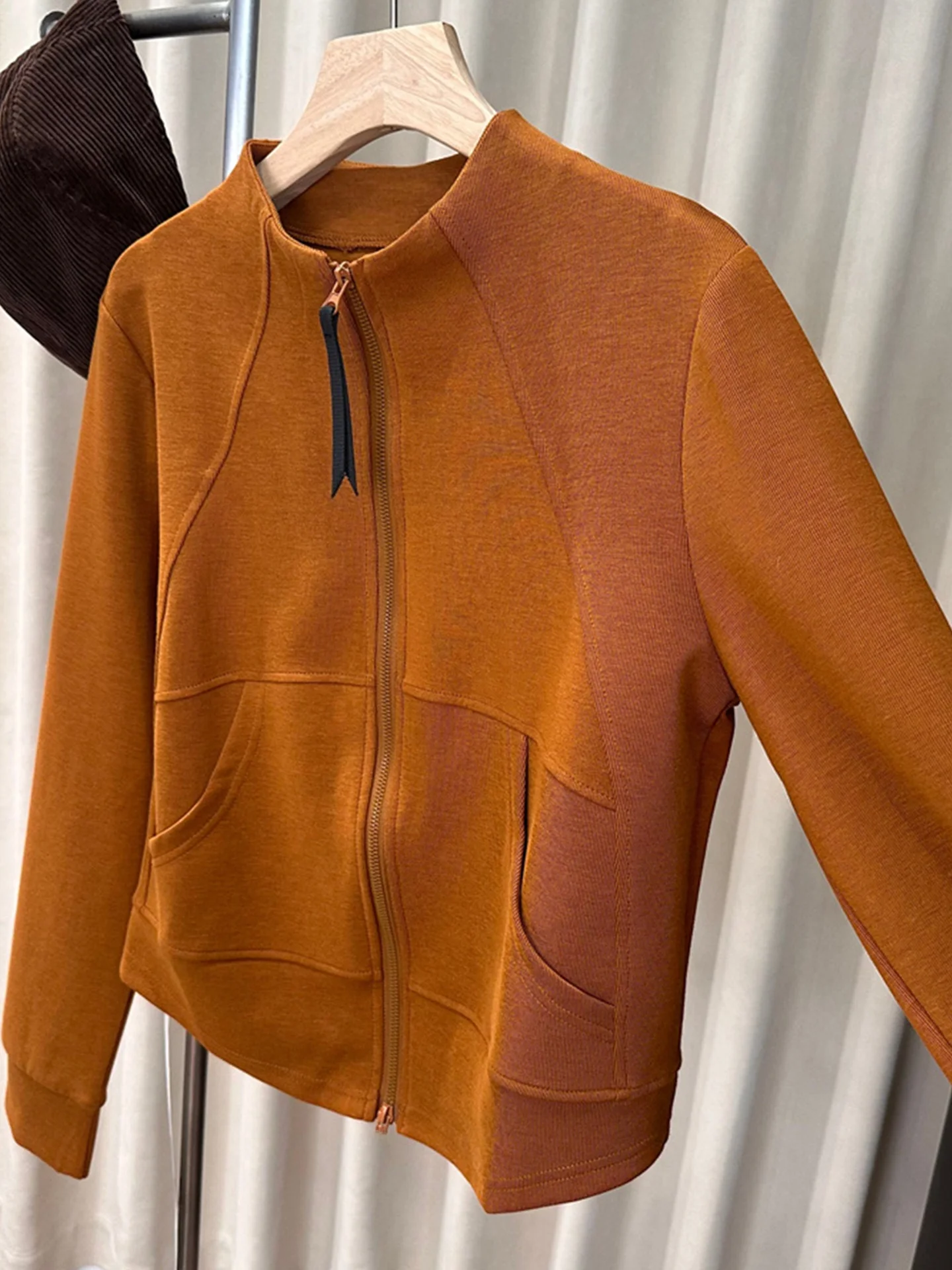 Afslanken Pure Color Long Sve Dubbele Rits Jaet Veelzijdig Herfst Faionable Sweatshirt High-End Feel Commute Sle Dames...