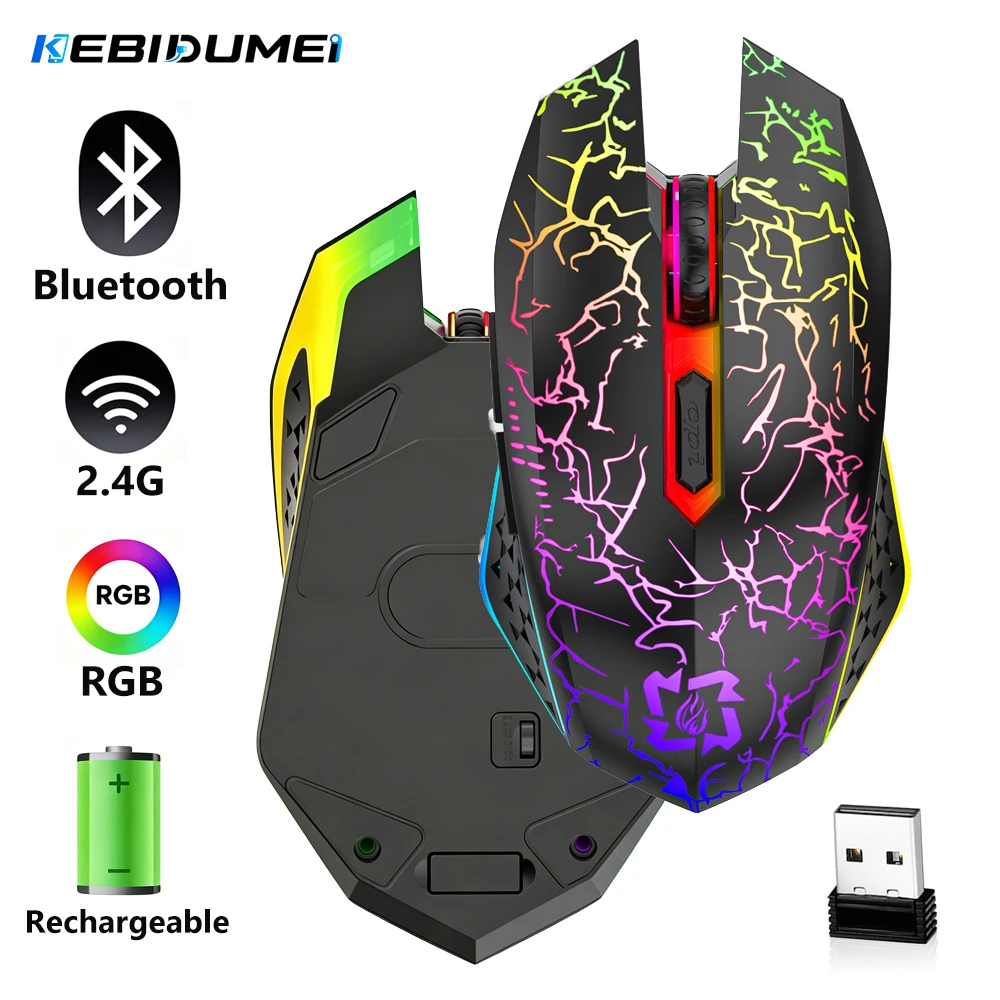 KEBIDUMEI – souris de jeu sans fil Bluetooth, 1600DPI, RGB, Rechargeable, 6 boutons, silencieuse, pour bureau, MacBook, tablette, ordinateurs portables