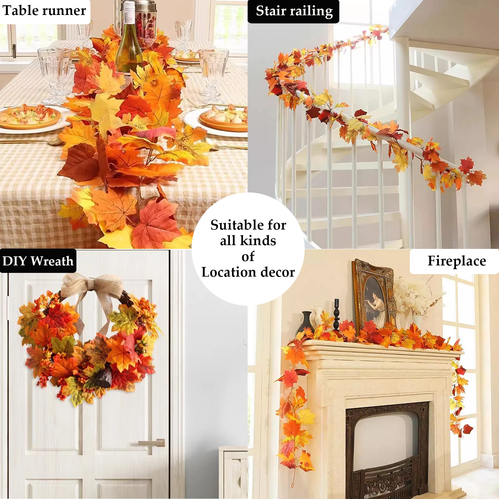 

2PCS 170cm Artificial Maple Leaves Vines Fake Fall Leaf Garland DIY Autumn Wreath for Wall Hanging Fireplace Home Outdoor Decor