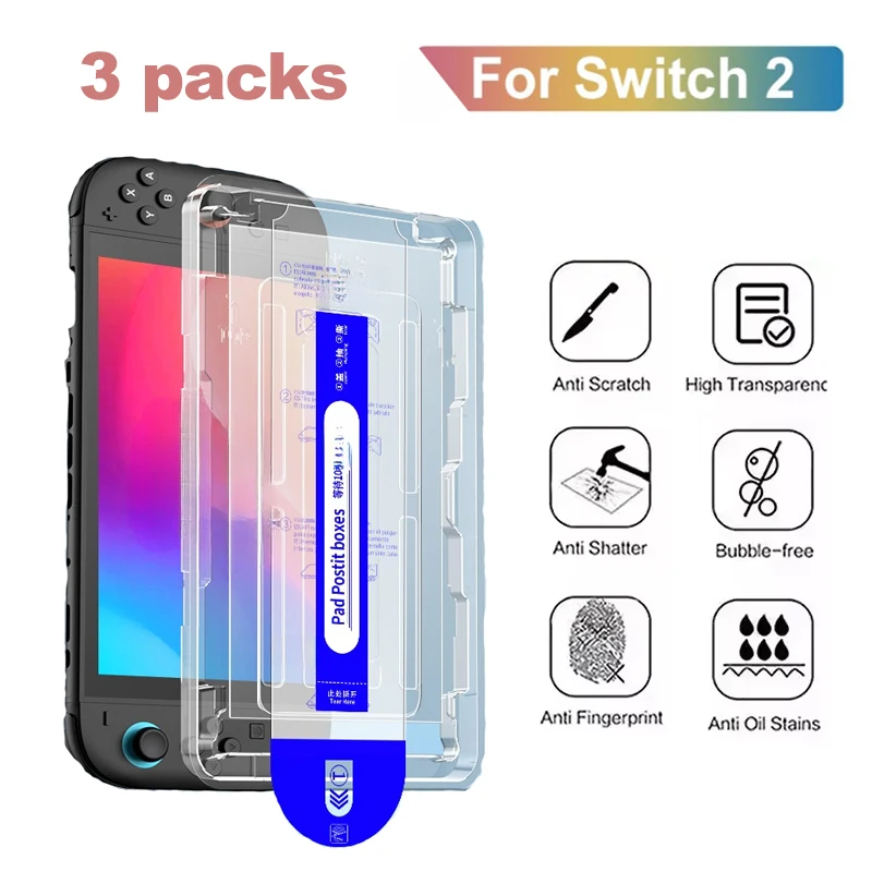 For Nintendo Switch 2 Console Screen Protector With Auto Alignment Frame Tempered Glass Protective Film For Switch 2 Accessories