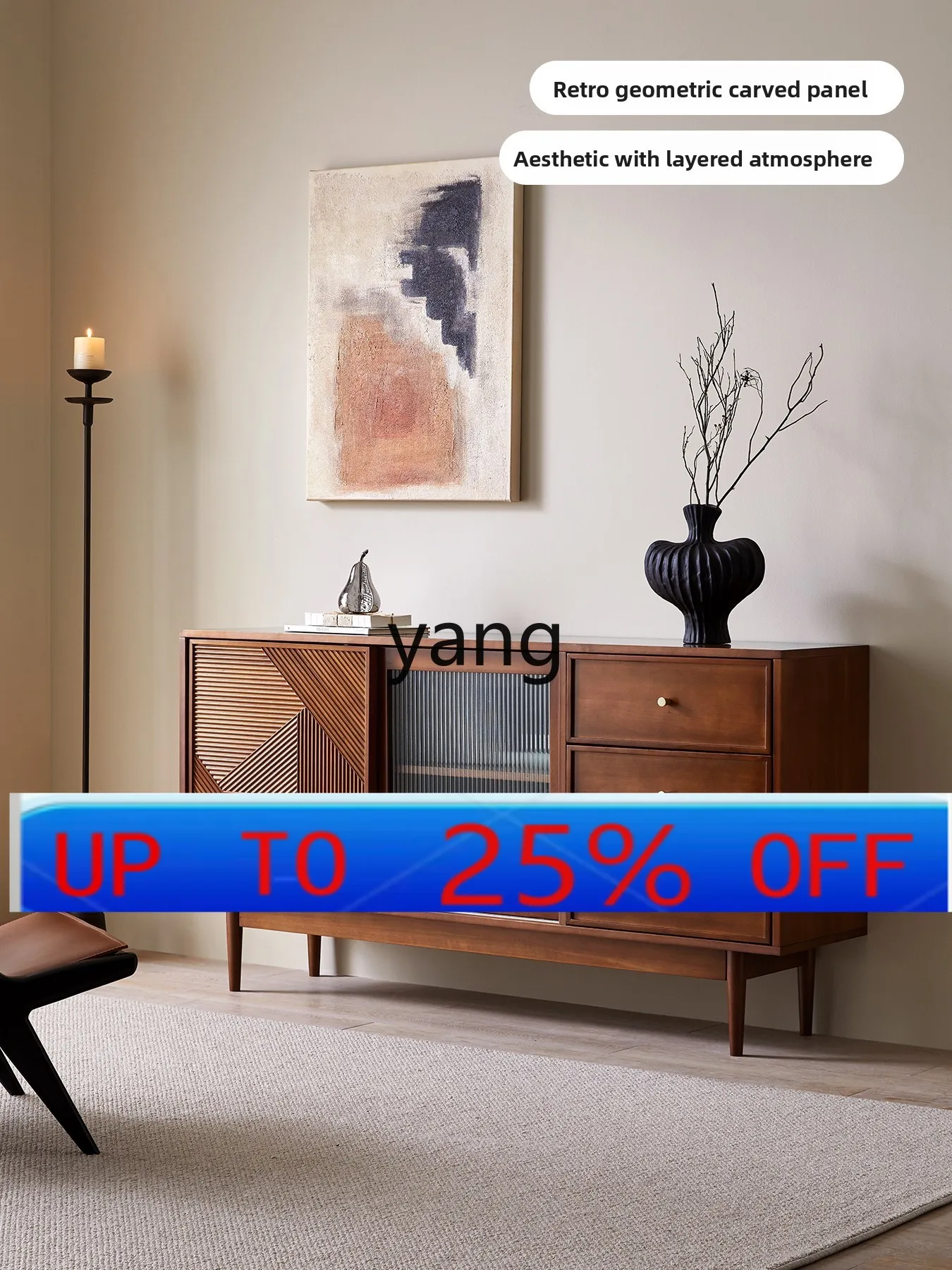 

LMM retro dining side cabinet solid wood living room storage against the wall retro side cabinet boxwood