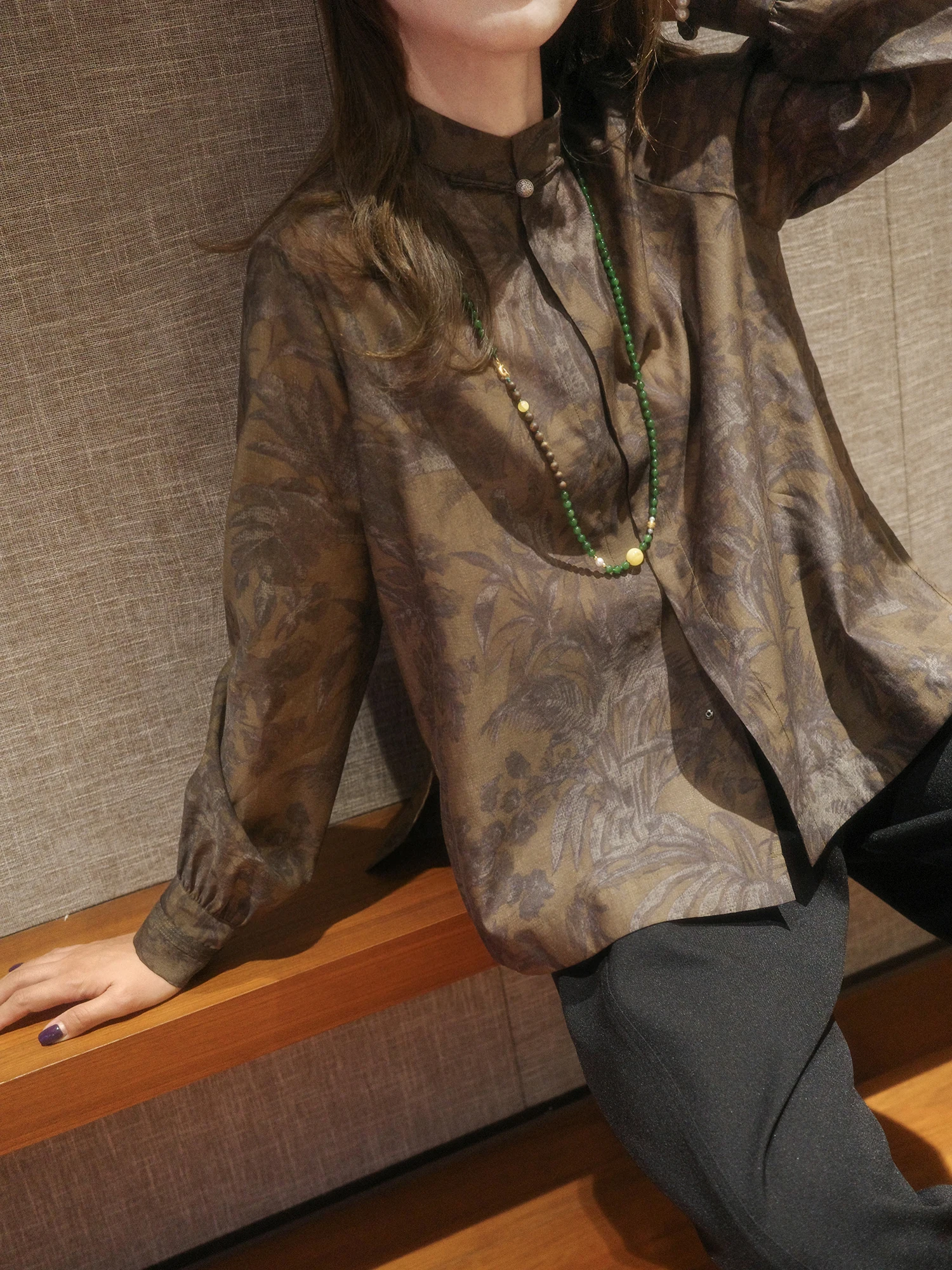 

Новая китайская женская блузка с принтом, из смесового шелка и хлопка, с длинным рукавом, свободного кроя, дышащая, модная