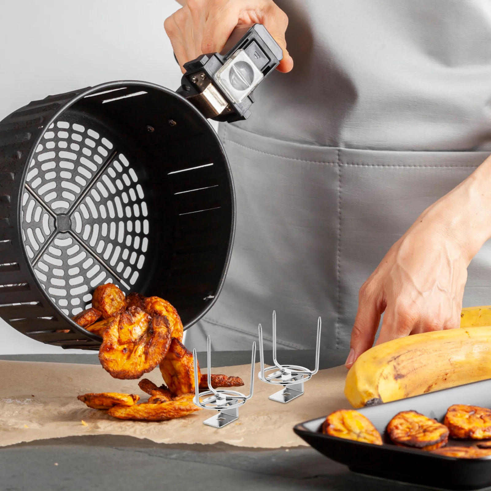 

2Pcs Metal Rotisserie Meat Forks Stainless Steel Grill Spit Rods for Rotisserie Chicken Bbq Turkey Outdoor Grilling Cooking