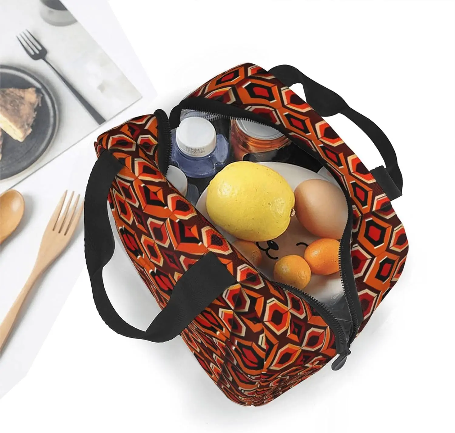 Hexagon Abstract Motifs Insulated Lunch Bag Thermal Freezable lunch Tote Waterproof Bento Lu nch Box Women Men Lun ch Tote For