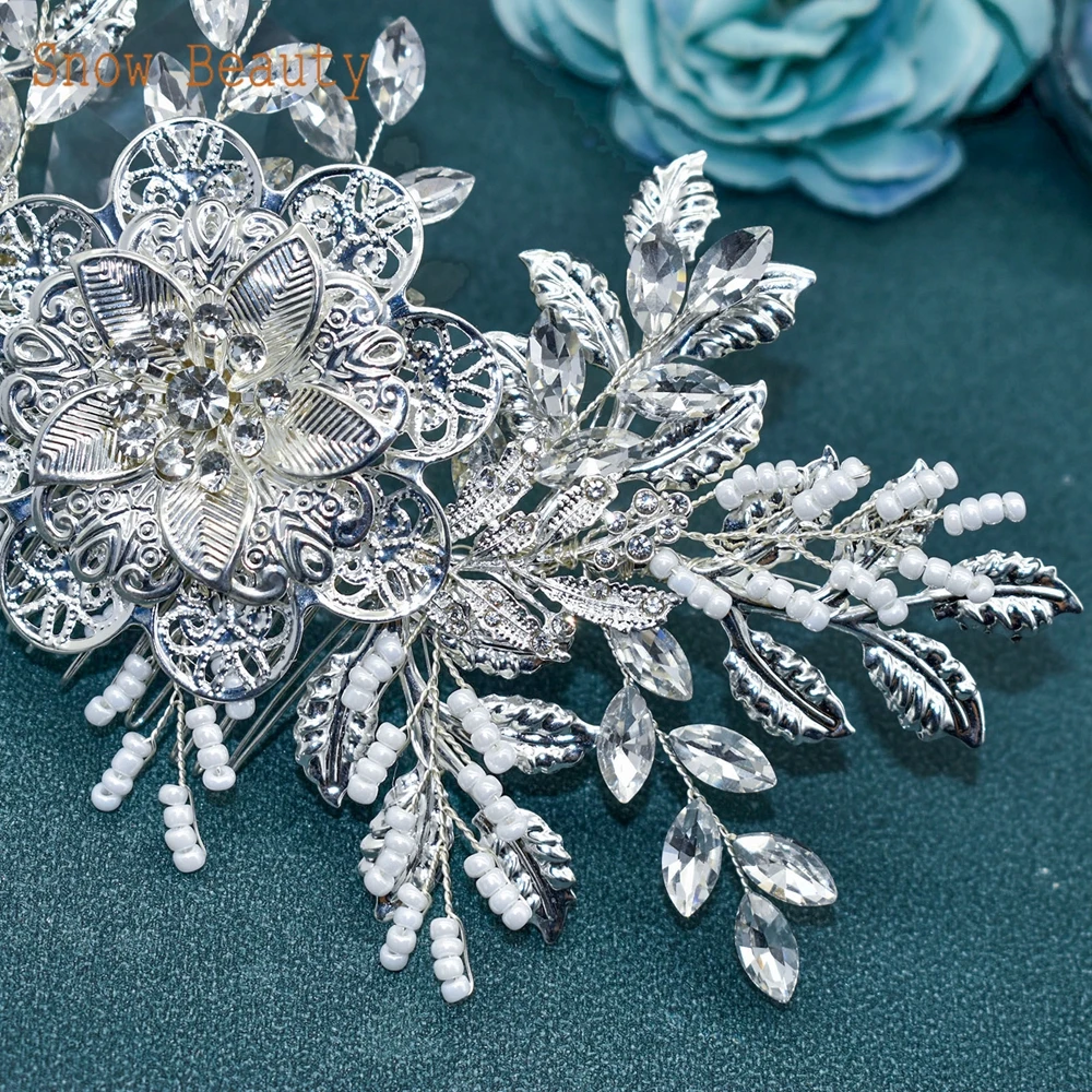 Luxury Leaves Hair Comb para Mulheres, Noiva Hair Clip, Bridal Tiara, Handmade Girl Headwear, Bridesmaid Headpiece, Acessórios do casamento, DZ099