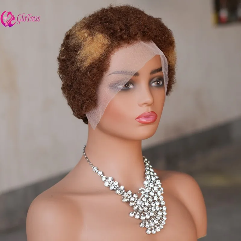 13x4 Lace Frontal Echthaar Pixie Perücken Brasilianisches Afro Kinky Virgin Remy Lockiges Afro-Haar Hochwertig Bequem Weich Natürlich – Detail 1