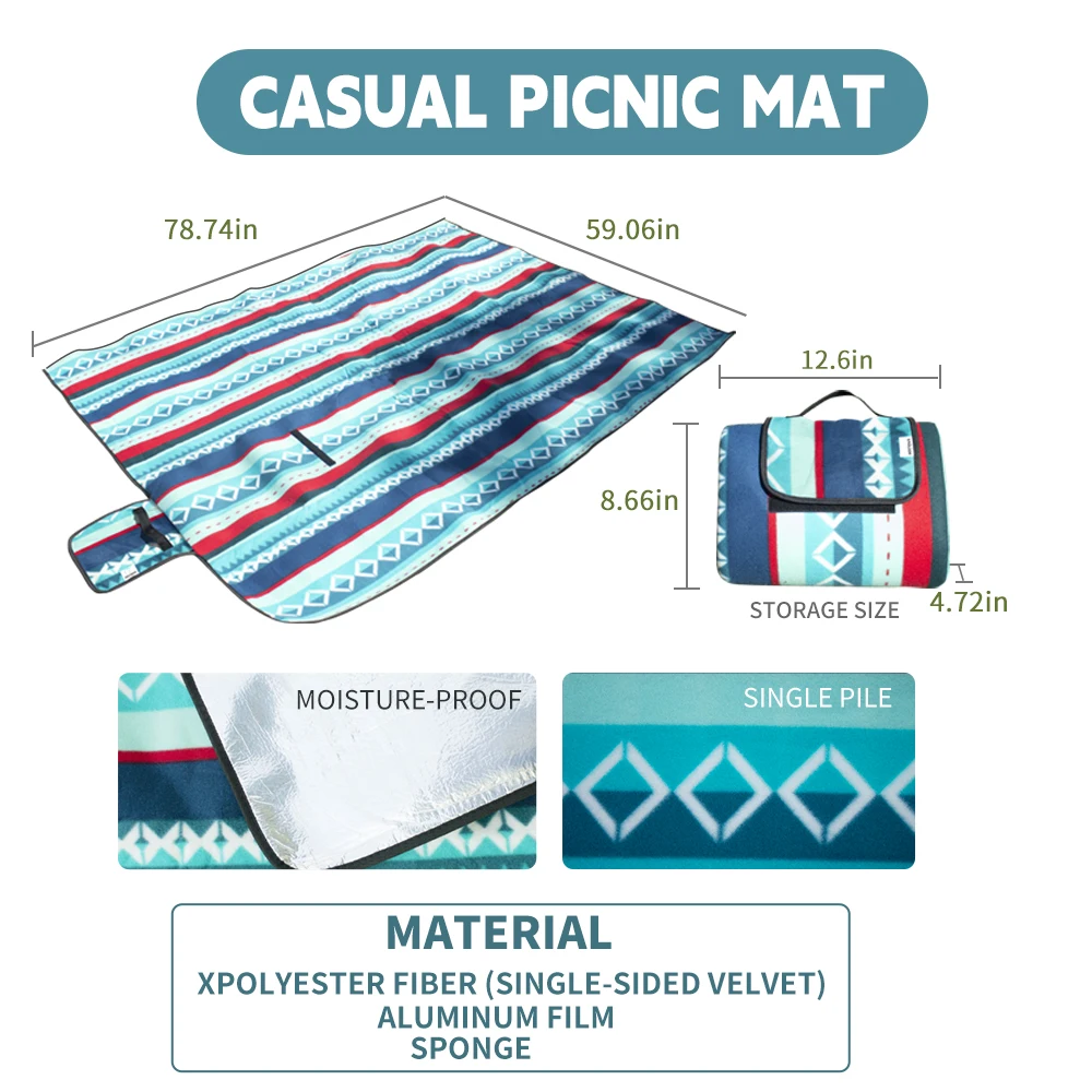 HODTOWN Waterproof Outdoor Plaid Portable Hiking Sleeping Blanket Picnic Mat Camping Beach Mat Folding Prairie Mat Carpet