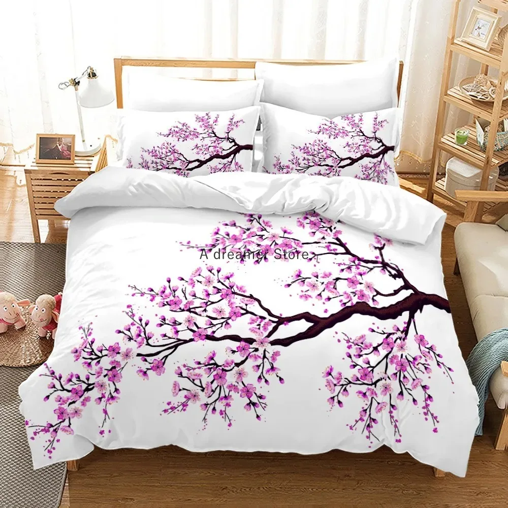 

Beautiful Flowers Comforter Bedding Set Plum Bossom Duvet Quilt Cover Set For Adults Women Bed Linen And Pillowcase King Size