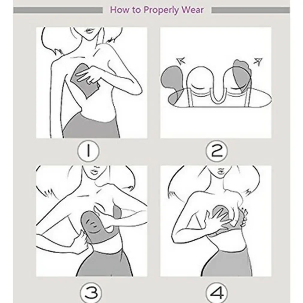 Combhasaki Women Sexy Backless Plunge Bra Strapless Seamless U Shape Adhesive Silicone Invisible Stick On Push up Wire Free Bras