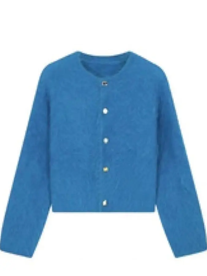 Prachtige blauwe lange Sve gebreide trui jas dames Faion vroege herfst unieke mooie casual losse pasvorm ronde ne zingen...