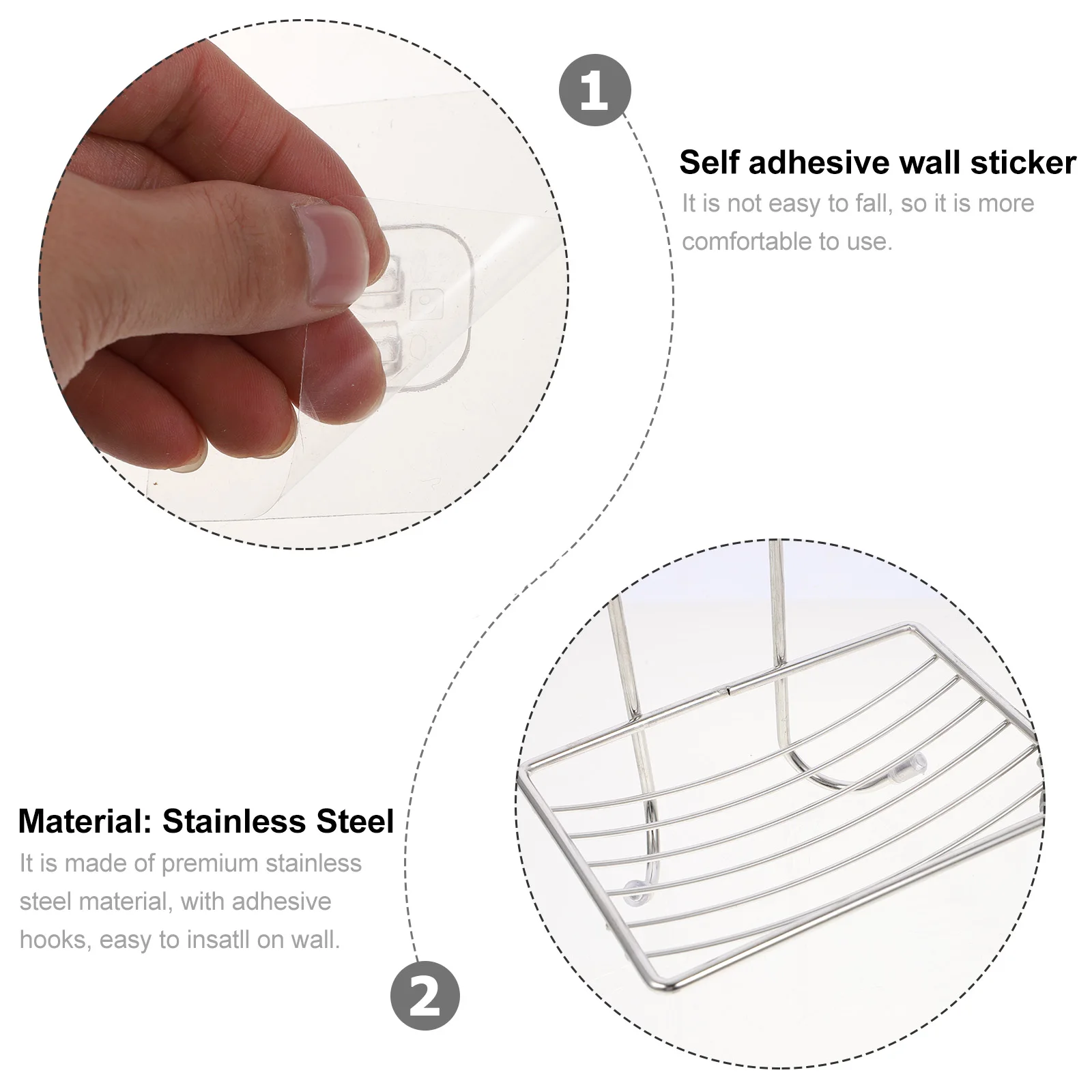 

2pcs Stainless Steel Holder Wall Mounted Double Layer Box For Shower Bathroom Kitchen Adhesive Soap Rack Drainage Design Silver