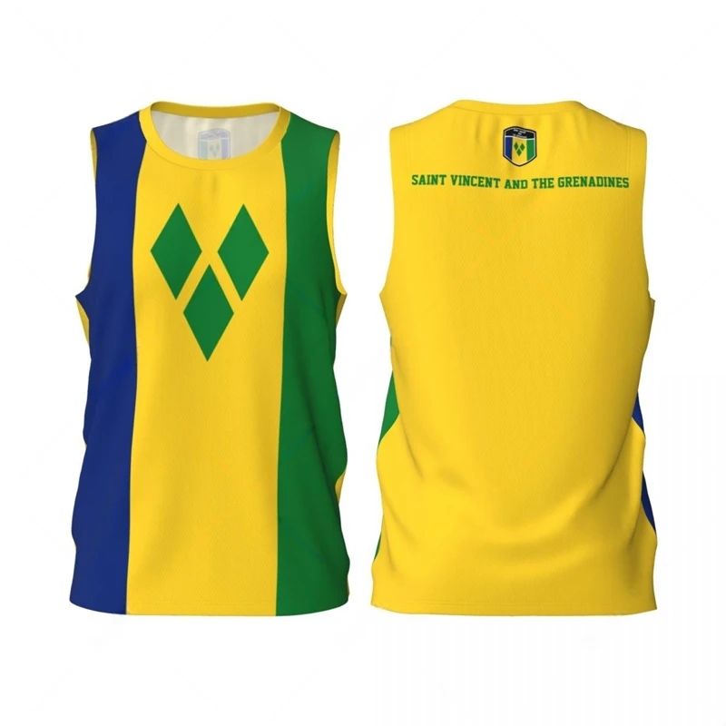 Fashion Saint Vincent And Grenadines Flag Graphic Basketball Tank Tops Summer 3D Printed Outdoor Sports Vest Loose Quick Dry Tee