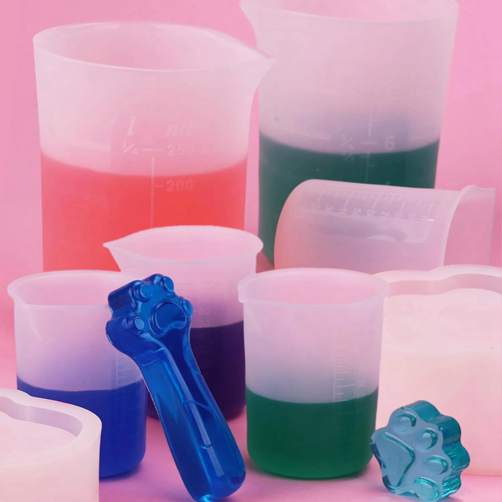 A04G-12Pcs Silicone Measuring Cups Set - 4Pc 250Ml Reusable Silicone Cups, 8Pcs Non-Stick Measuring Cups, Epoxy Mixing Cups