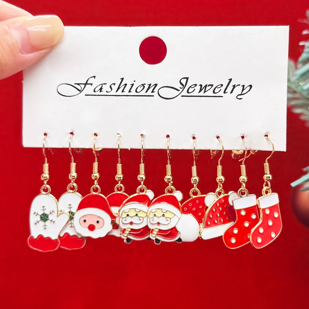 20 قطعة/10 قطعة النساء عيد الميلاد القرط الكرتون سانتا كلوز شجرة عيد الميلاد الأيائل طقم من الحلقان النساء هيبوالرجينيك مجوهرات هدايا