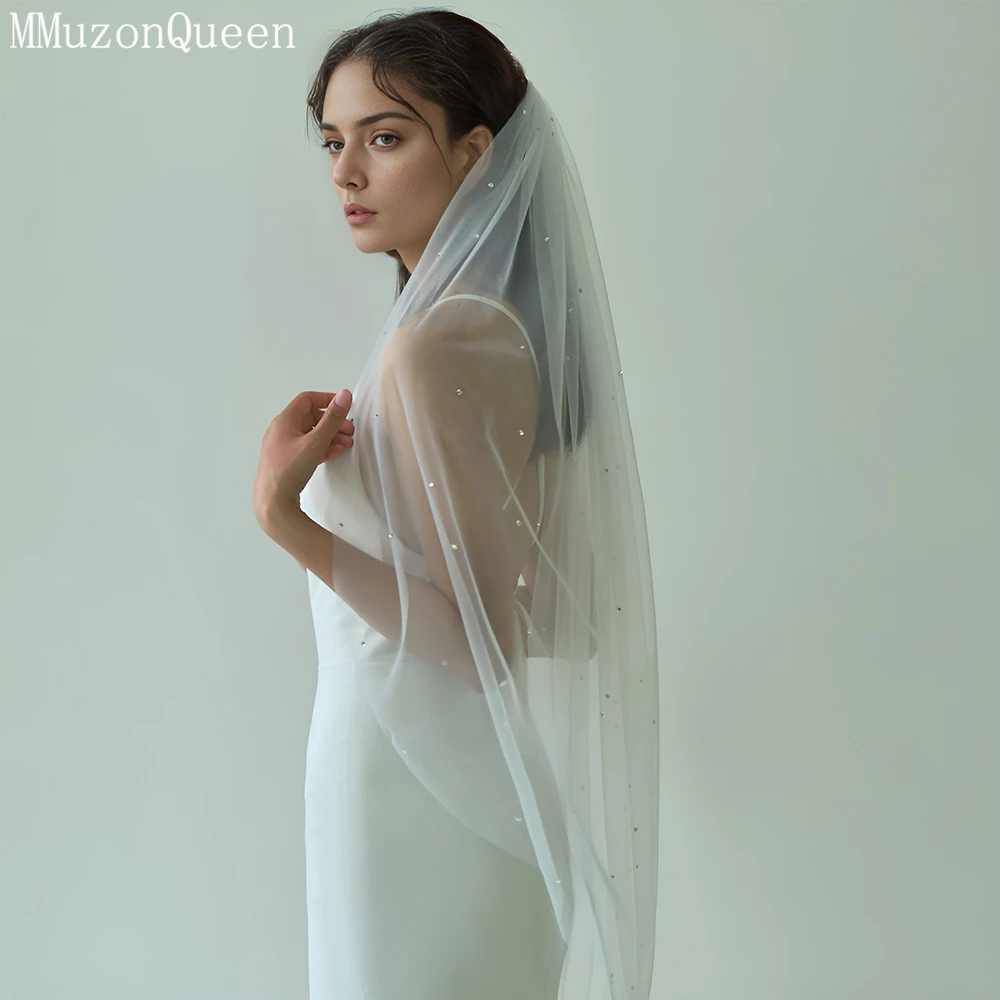 MMQ Single-Layer Sparkling Rhinestone Bridal Veil Refers Long White Soft Tulle Wedding Accessory For Women Wedding Dres M34