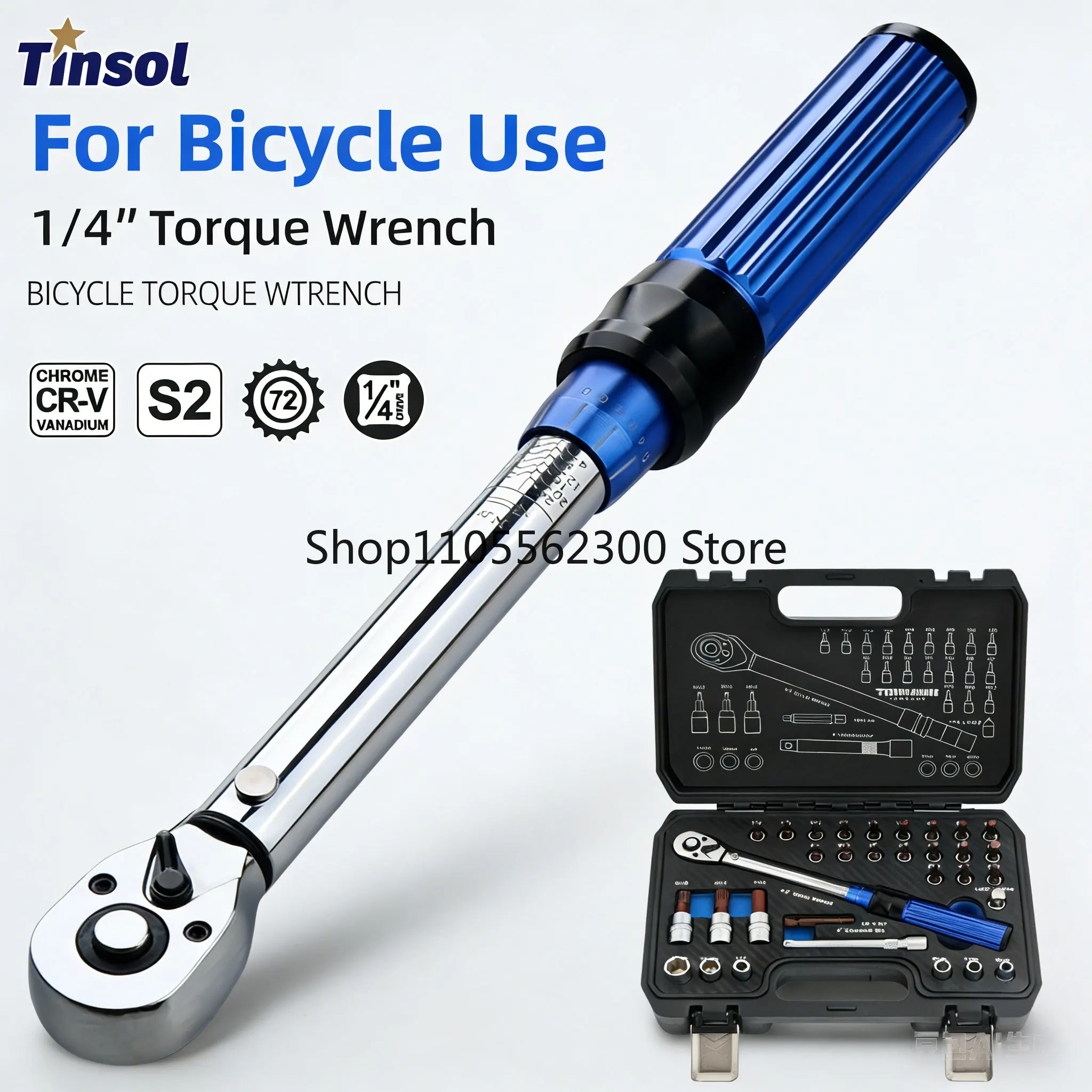 TINSOL 32PC 1/4 Torque Wrench Bicycle Preset Adjustable Torque 72-Tooth Ratchet High Precision ±3% Maintenance Kit