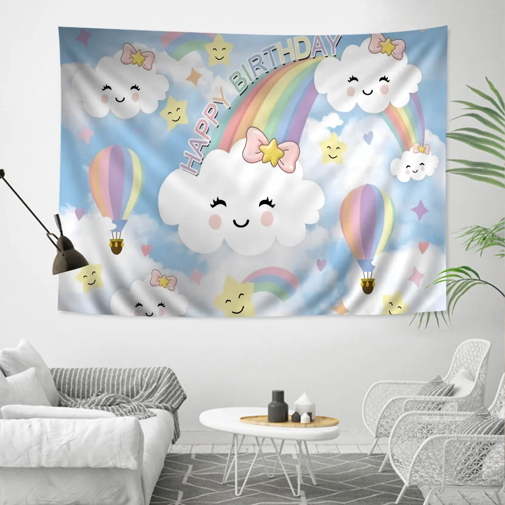 

Cloud Rainbow Cartoon Colorful Tapestry Wall Hanging Hippie Flower Wall Carpets Dorm Decor Wall Art Decor