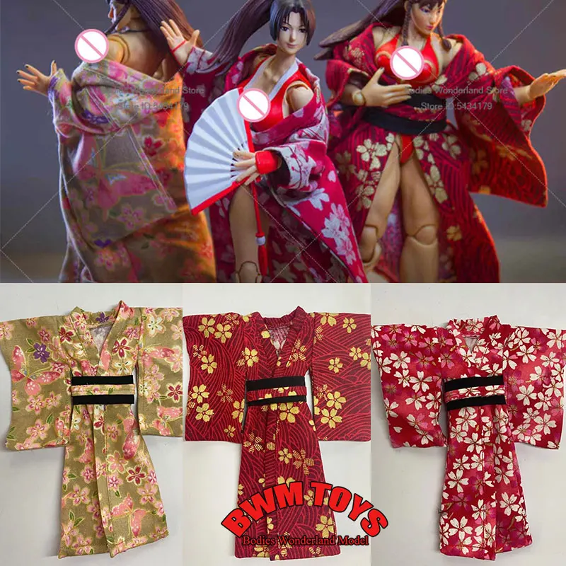 

1/12 Scale Female Soldier Fighting Girl Printed Wide Sleeved Kimono Model Clothes For 6inch Storm Action Figure Doll