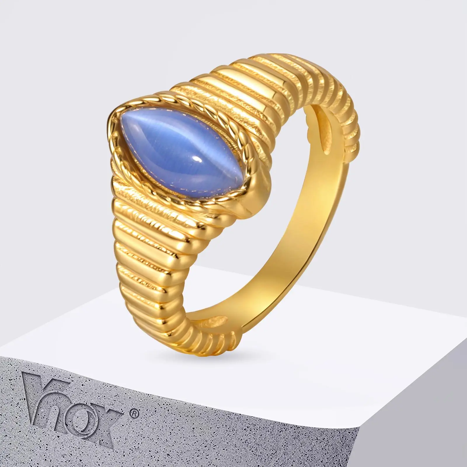 

Vnox Classic Gold Plated Geometric Ring For Women Stainless Steel Natural Gemstone Inlay Fashion Jewelry