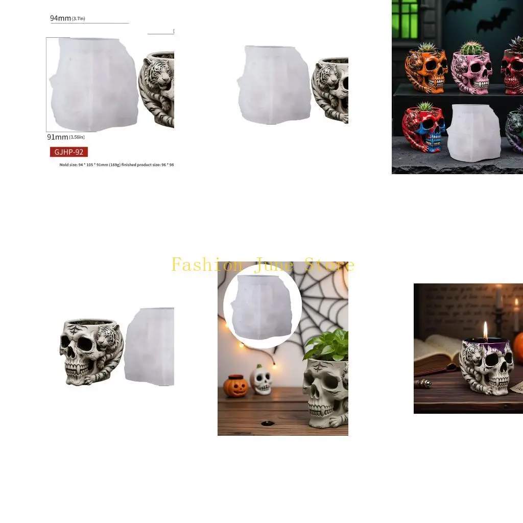 N5KA Flexible Silicone Skull Mold for Concrete Resin Jewelry Containers Decorating