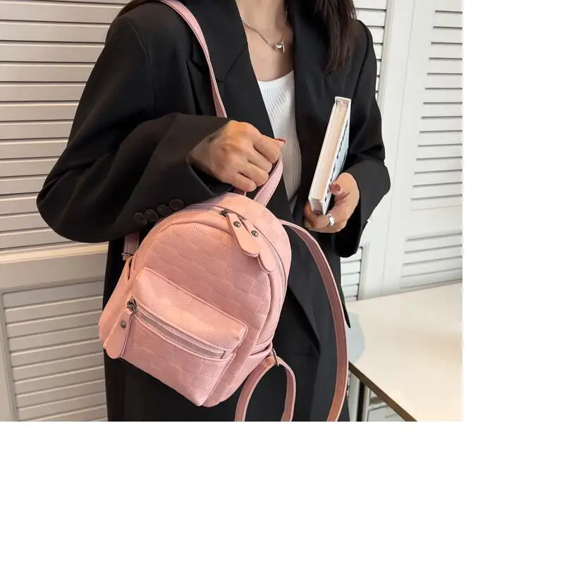 Hot Sale New Fashion Plaid Design Leather Small Backpack Women Double Zipper Shoulder Bags Leisure Totes Crossbody School Bag