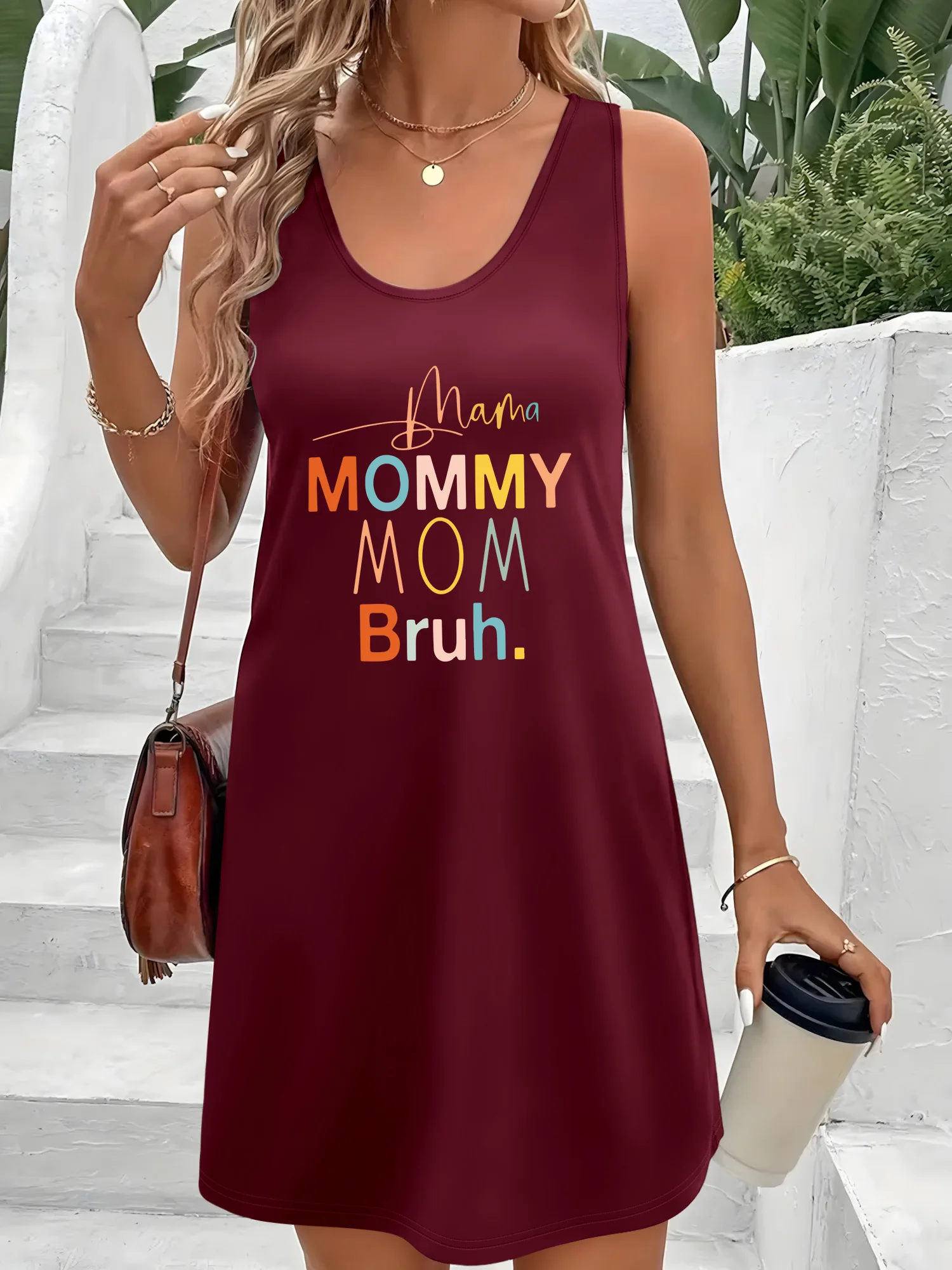 Lässiges Ärmelloses Tank-Kleid für Damen mit Mama-Bruh-Aufdruck, Lockeres Kurzes Kleid, Modische Straßenmode für den Sommer