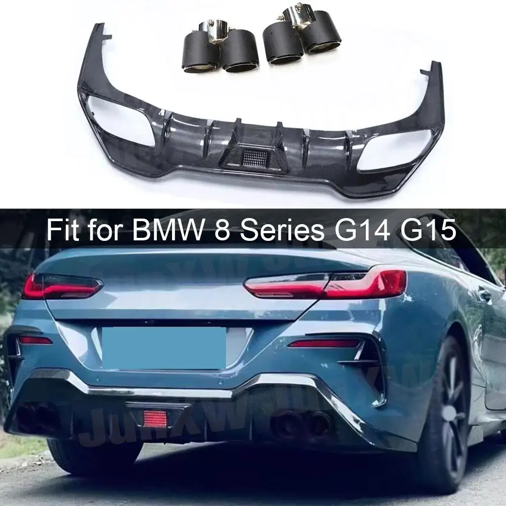 Carbon Fiber Rear Bumpers Lip Diffuser With Rear Exhaust Tip for BMW 8 Series G14 G15 Coupe 2019-2022 Tail Pipe Body Kits