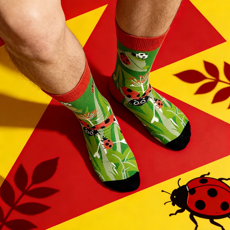 1 pair Men's Fun Insect Design Mid-Calf Socks,Trendy Contrast Color Socks for Daily Wear