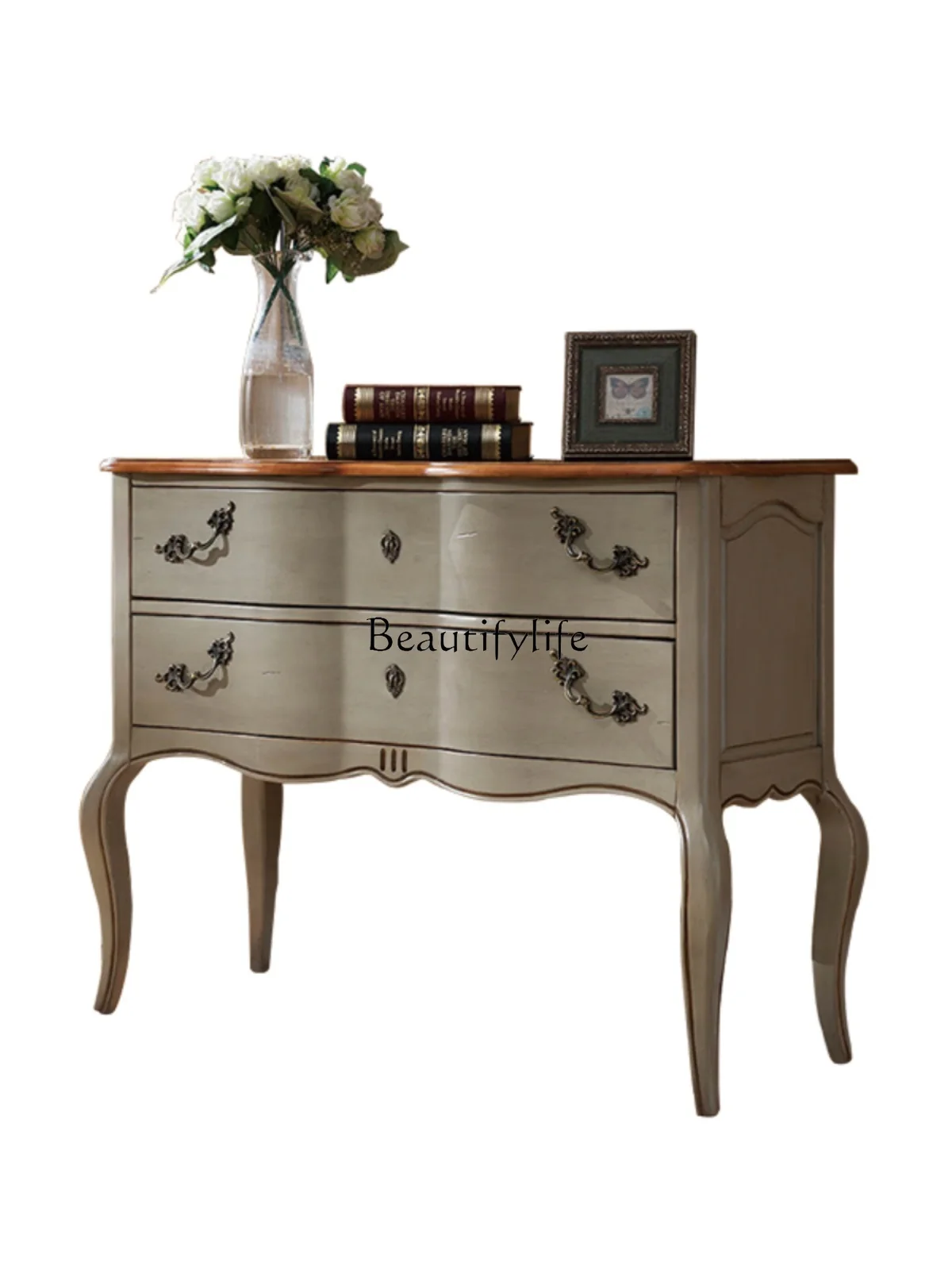 

Mediterranean Console Tables European-Style Storage Chest of Drawer American Furniture Two-Drawer Wall Cabinet