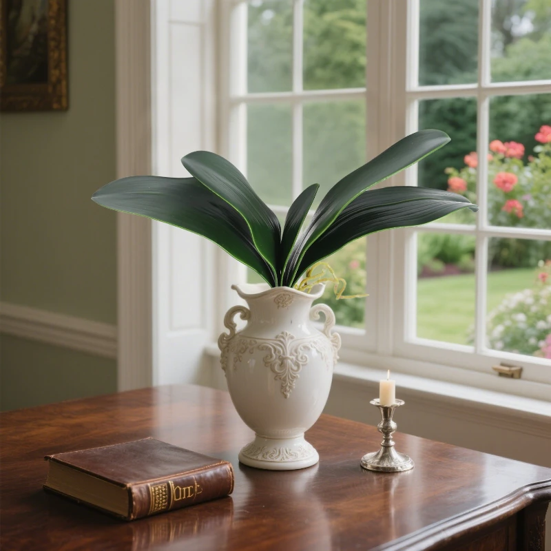 

1PCS Artificial Plants Plastic Grass Flowers Orchid Leaves Plastic Plant Fake Decorations Faux Orchid Leaves Faux Greenery Decor