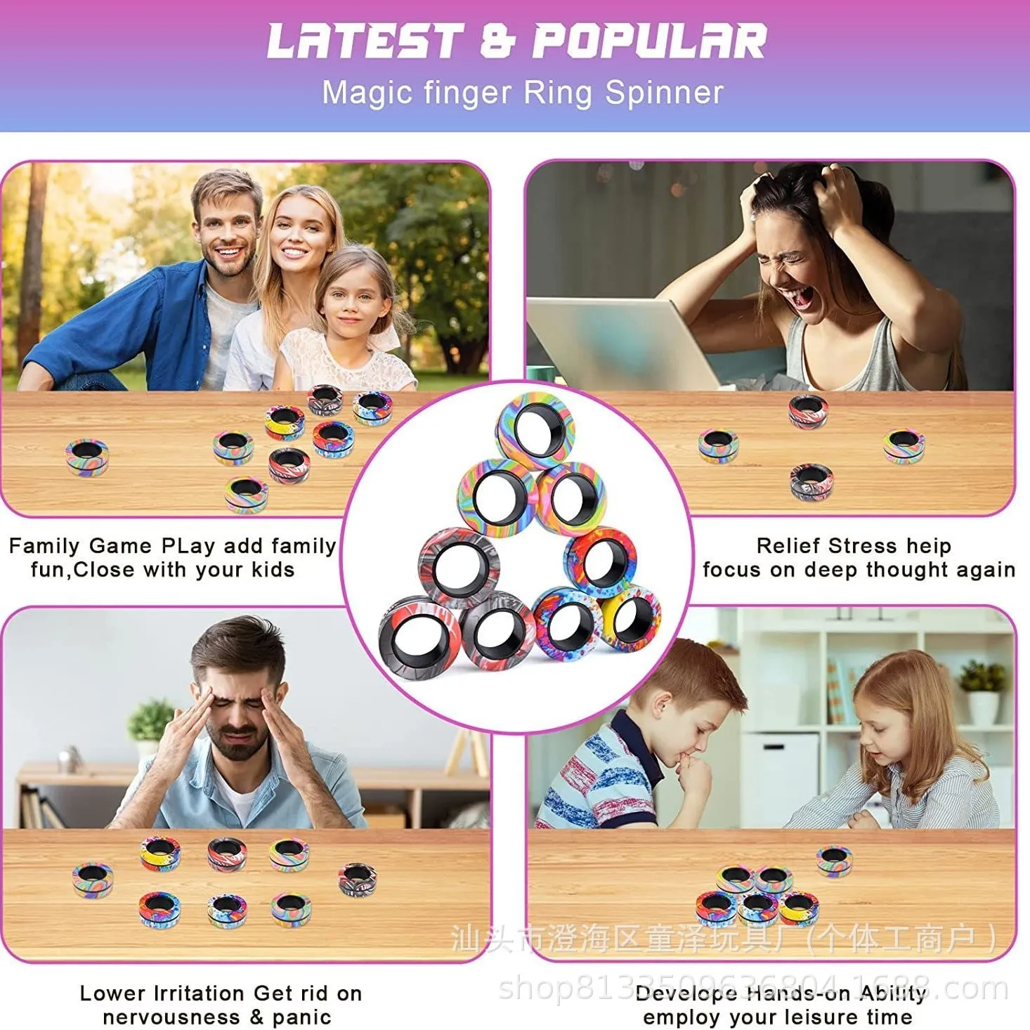 Anelli magnetici Set di giocattoli Fidget Magneti Fidget per adulti Anelli Spinner Fidgetpack Ottimo regalo per adulti Adolescenti Bambini (3 pezzi)