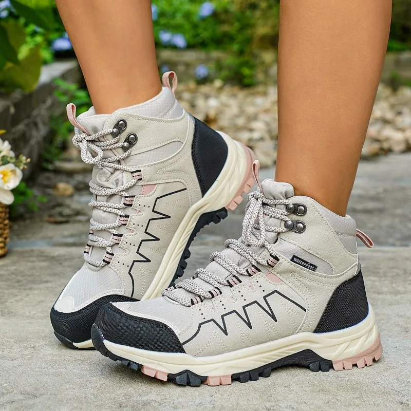 

Hiking Shoes Men Outdoor Lace-up High-top Anti-slip Casual Sports Shoes Women Flat Breathable Shock-absorbing Men Shoes Women