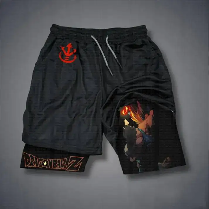 Bandai DBZ Pantalones cortos de entrenamiento para hombre con estampado de personajes con licencia Pantalones cortos deportivos Gimnasio de secado rápido